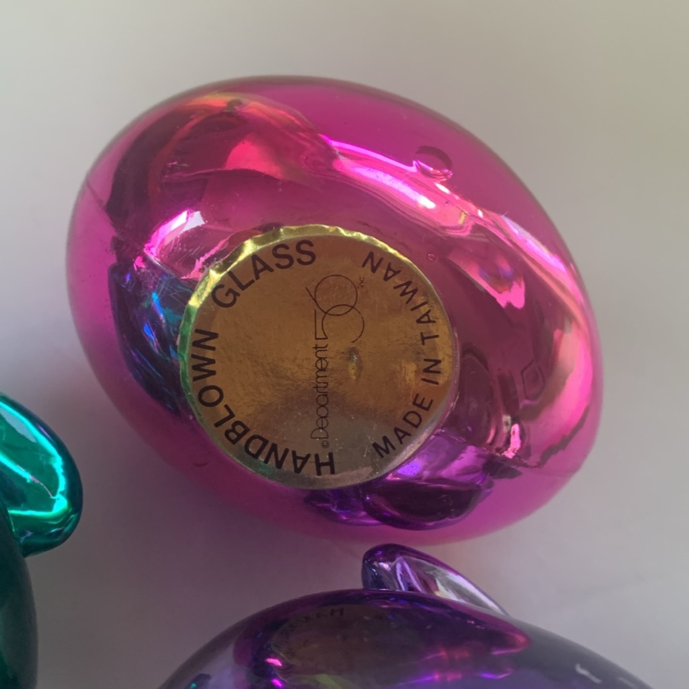 Vintage Department 56 Handblown Glass Bunny Set Of Three Pink Green Purple - Picture 8 of 10